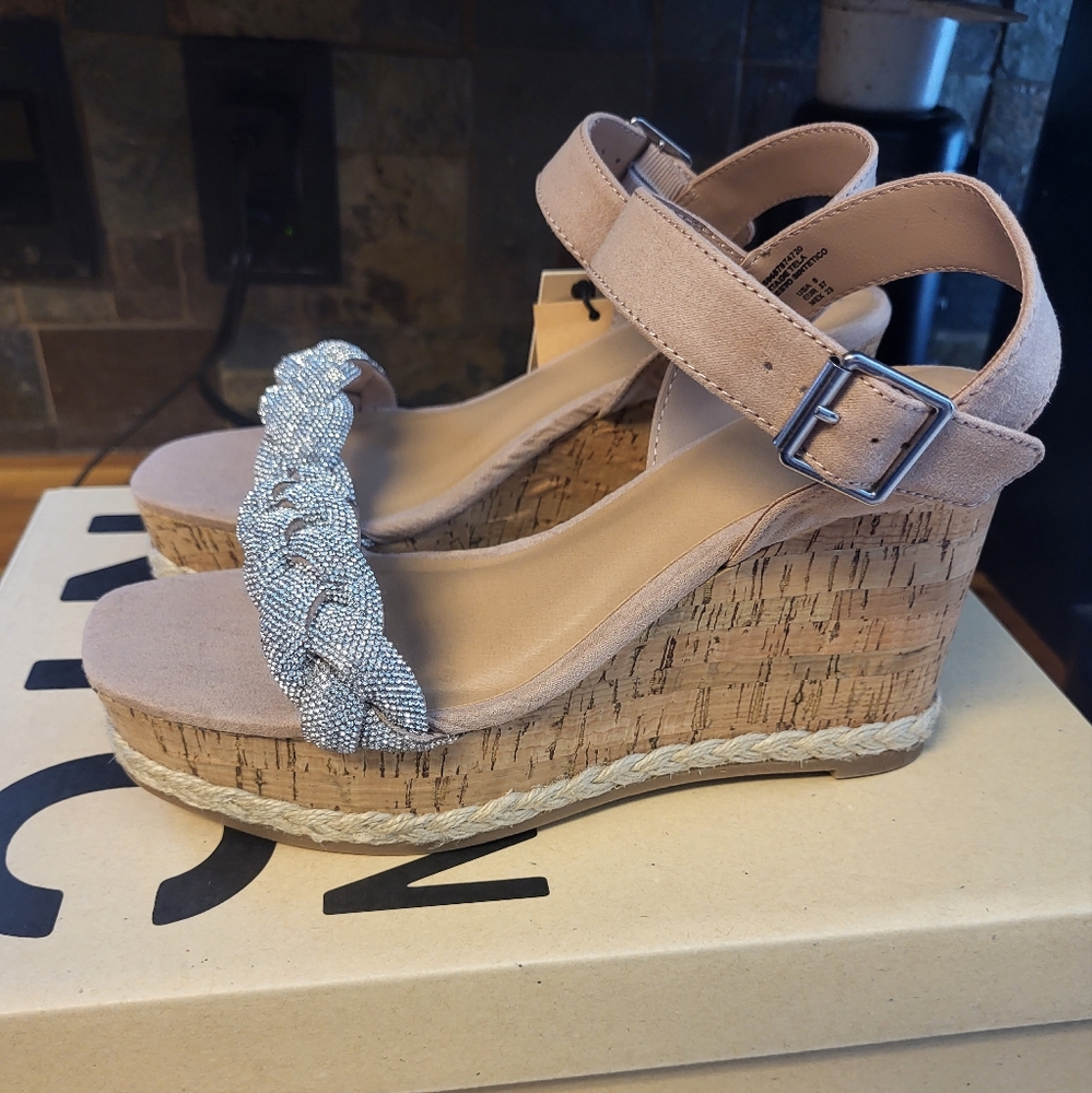 Madden nyc Braided Rhinestone wedge sandals